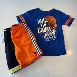 🛍️4 for 20$ / OshKosh Blue Basketball Graphic Tee and Orange Shorts Set / 6-7